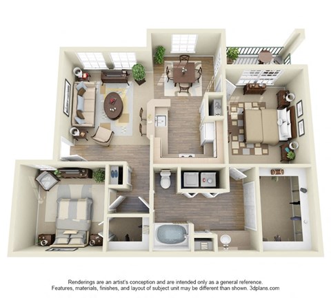 Floor plan for 2 beds, 1 bath, 985 sqft
